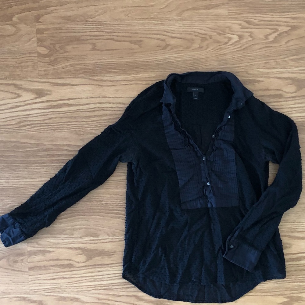 JCrew Womens Black Tuxedo Style Button Down Size 2